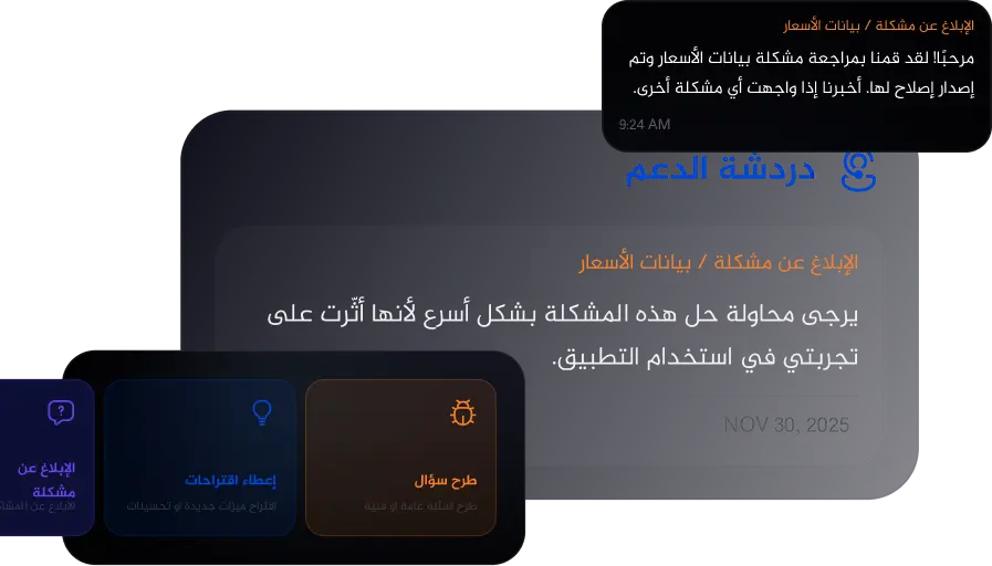 Support Chat preview — resolved ticket and quick-action categories